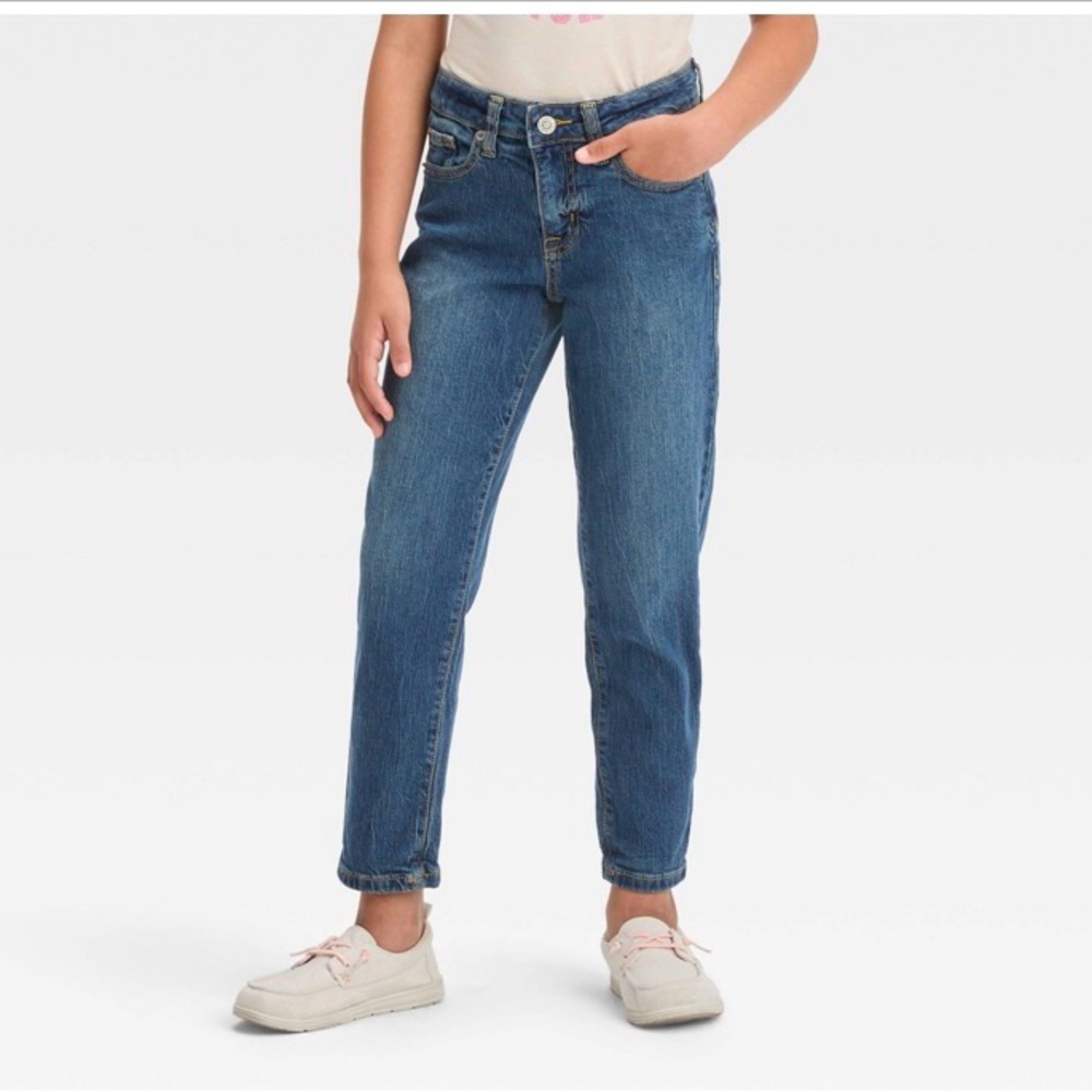 Cat & Jack Kids Dark Blue High Rise Stretch Ankle Straight Adj. Waist Jeans   14